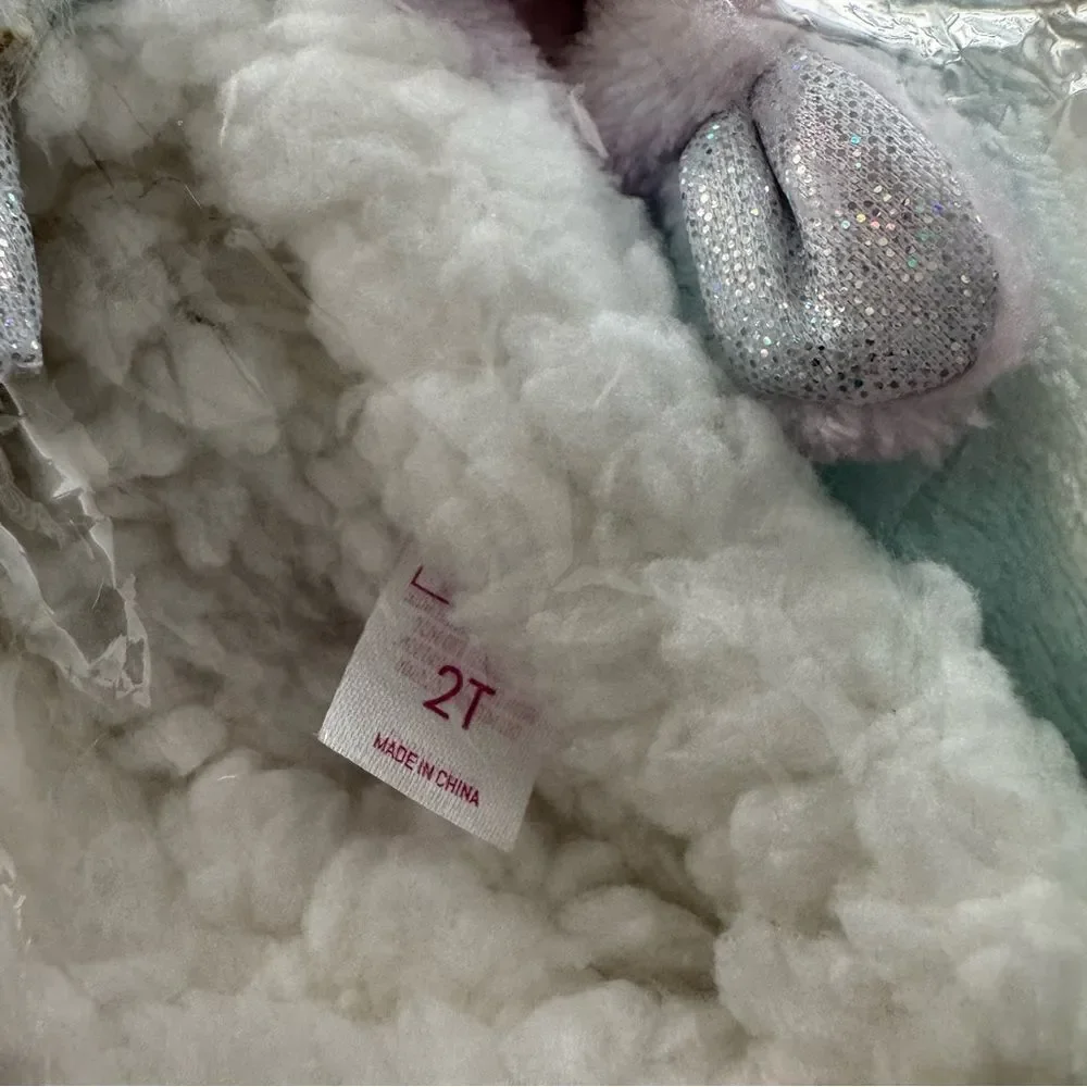 BMagical by Btween Unicorn Pastel Rainbow Fuzzy Slippers 2T NWT